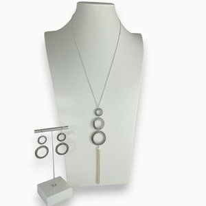 Necklace & Earring Set, Antique Silver Tone, 3 Round Pendant, 22"-24"